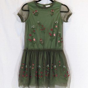 NWOT BCBGIRLS GREEN DRESS EMBROIDERED FLOWERS LARGE